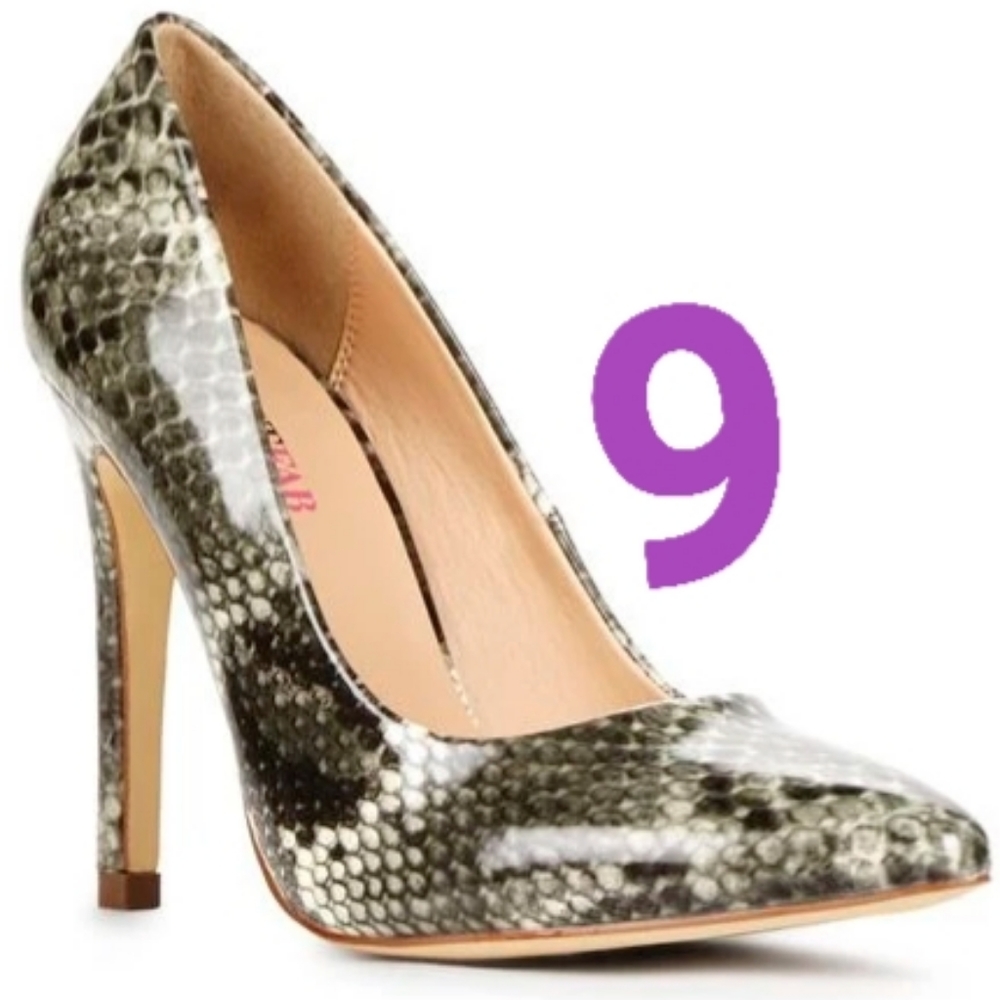 New JustFab brand, heels, snake print